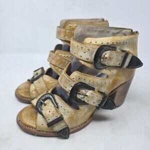 Freebird Violet Tan Leather Studded Buckle Heels Western Sandals 11